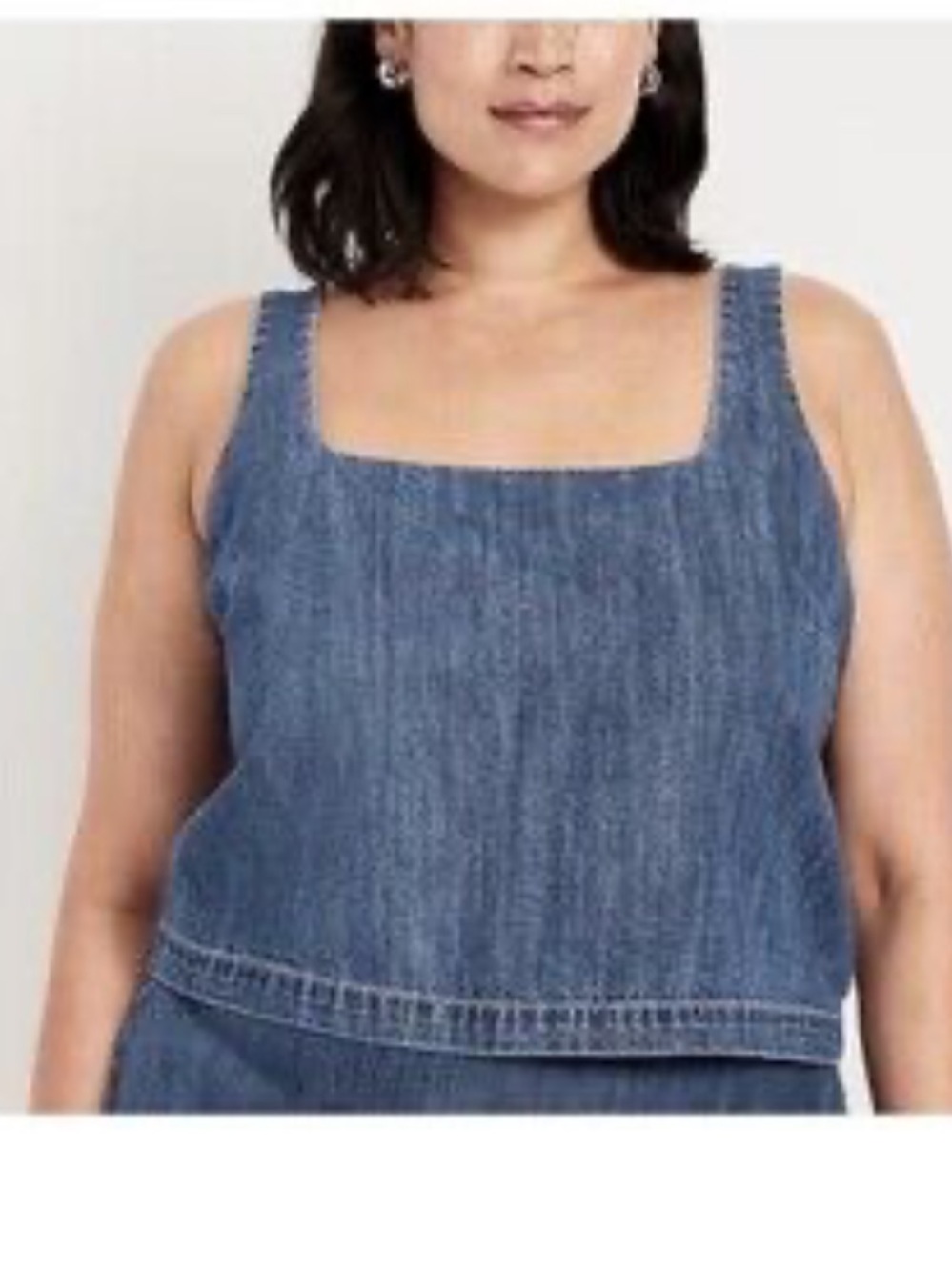 Old Navy Light Blue Denim Square Neckline Tank Top Sz Small Tall
